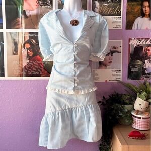 NWT Peppermayo Bennett Blue & White Stripe Two Piece Asymmetrical Set